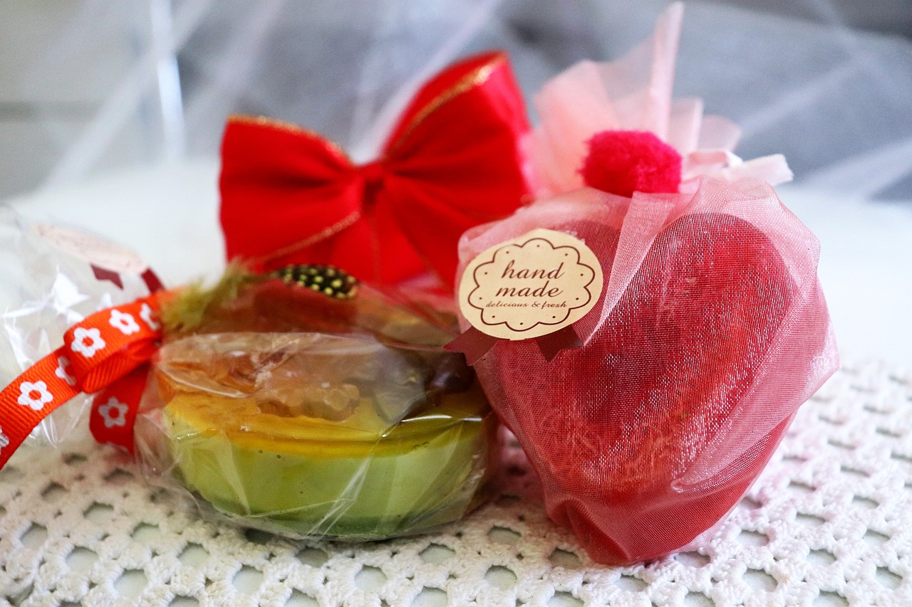 heart soaps and  crochet.